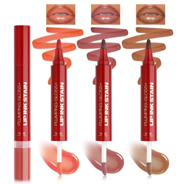 Noerrors 3Pcs Brown Nude 2In1 Lip Liner&Lip GlossMatte Long-Lasting Waterproof Smudge Proof LabialSmooth Precise Application Plumping Lip Gloss For Women Red Lip Ink Stain Nourishing And Non-Fading