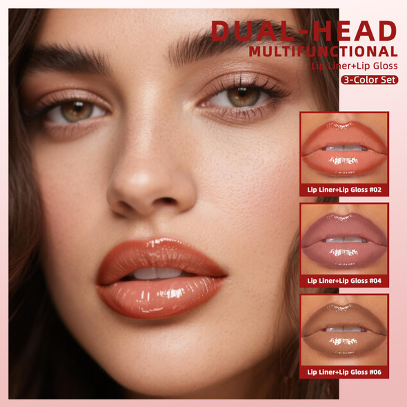 Noerrors 3Pcs Brown Nude 2In1 Lip Liner&Lip GlossMatte Long-Lasting Waterproof Smudge Proof LabialSmooth Precise Application Plumping Lip Gloss For Women Red Lip Ink Stain Nourishing And Non-Fading