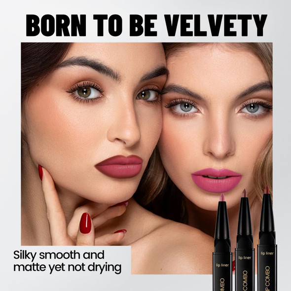 Noerrors 3Pcs Ombre Matte Lip Liner And Lipstick Combo Set Lip Kit With Brown Lip Pencil And Peach Pink Coral Pink Dark Rose Red Lipstick For Women Velvety Smooth Lightweight Non Drying Lip Makeup