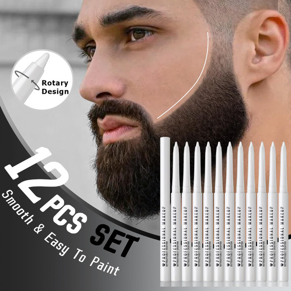 Noerrors 12Pcs White Barber Pencil Set For Lineup Magic Hairline Pencils Beard Guide Pen Barber Chalk For Beard Hair Design Rotatable Retractable Edge Hair Trace Shaping Makeup Tool For Men