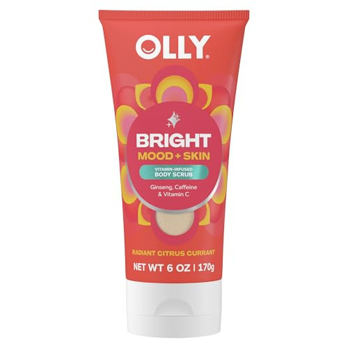 Olly Bright Body Scrub With Ginseng Caffeine & Vitamin C Nourishing Cleanser For Skin Exfoliation Skinbarrier Repair Citrus Currant Scent 6 Oz