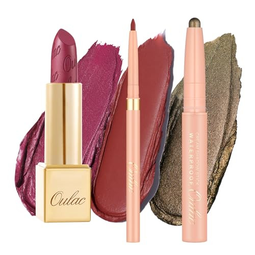 Oulac Lip & Eye Makeup Set 3Pcs Included Metallic Lipstick Lipliner Eyeshadow Lipstick For Women Msl03+Est03+Ll06