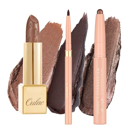Oulac Lip & Eye Makeup Set 3Pcs Included Metallic Lipstick Lipliner Eyeshadow Lipstick For Women Msl09+Est15+El03