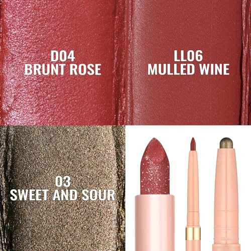 Oulac Lip & Eye Makeup Set 3Pcs Included Shimmer Lipstick Lipliner Eyeshadow Lipstick For Women D04+Est03+Ll06