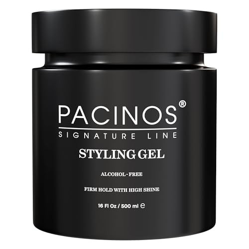 Pacinos Hair Gel For Men - Firm Hold With Flexible Styling - High Shine Wet Look Finish - Easy To Rinse Water Based Formula - No Flakes - Suits All Hair Types - Style Stays In Place All Day 16 Oz