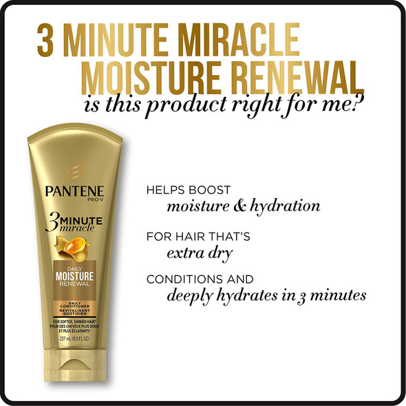 Pantene Conditioner Pro-V Daily Moisture Renewal For Dry Hair 3 Minute Miracle 6 Fl Oz (Pack Of 3)