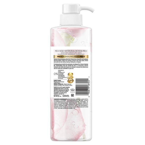 Pantene Shampoo Sulfate Paraben And Dye Pro-V Blends Soothing Rose Water 17.9 Fl Oz