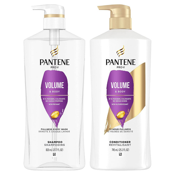 Pantene Shampoo Conditioner And Hair Treatment Set Volume & Body For Fine Hair Safe For Color-Treated Hair