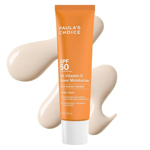 Paula's Choice 5% Vitamin C Sheer Sunscreen For Face Spf 50 Face Sunscreen Moisturizing Lightweight Invisible Prevents Dark Spots No Cast All Skin Types Uva/Uvb Protection Fragrance- 2Oz