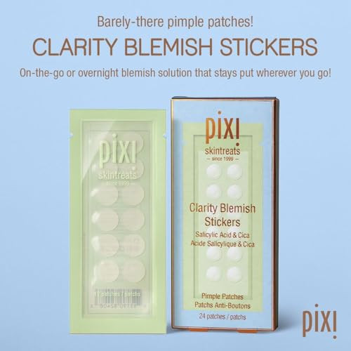 Pixi Clarity Blemish Stickers Pimple Patches With Salicylic Acid Green Tea & Cica For Clear & Balanced Skin Translucent & Gentle On-The-Go Spot Treatment 24 Patches