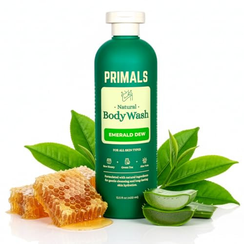 Primals Natural Body Wash - Aloe Vera Raw Honey Green Tea - Natural Ingredients - Zero Artificial Fragrances Sulfates Parabens Or Dyes 13.5 Fl Oz