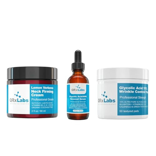 Qrxlabs Wrinkle Control Trio: 10% Glycolic Acid Control Pads 15% Renewal Serum For Face Lemon Verbena Neck Firming Cream - Achieve Smooth Bright And Firm Skin - Prevents Wrinkles Dark Spots