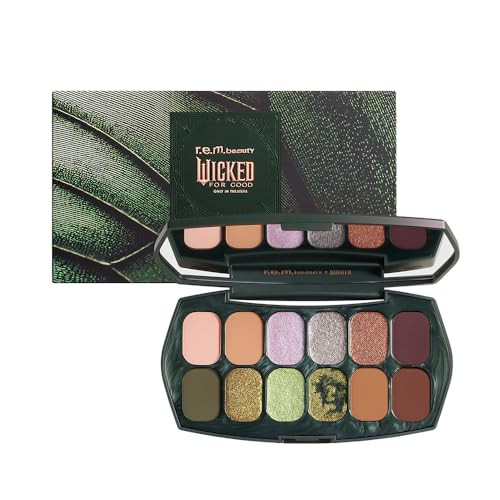 R.E.M. Beauty By Ariana Grande Wicked: For Good Ozian Forest Eyeshadow Palette Highly Pigmented Blendable Eye Shadows Mix Of Matte Duo-Chrome Shimmer And Glitter Formulas 12 Shades