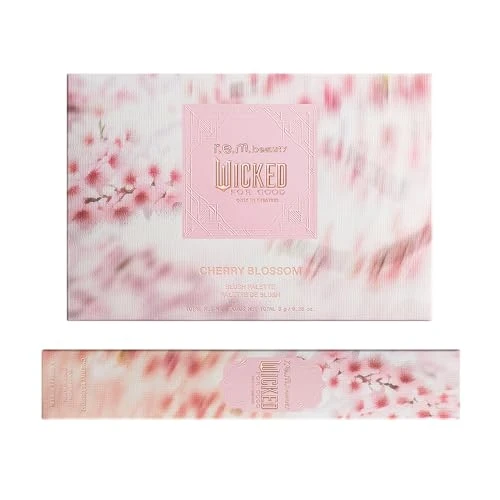 R.E.M. Beauty Wicked: For Good Cherry Blossom Blush Palette & Brush Set Pink 3-Shade Creamy Blendable Blush + Soft Plush Brush Buildable Blendable Smooth Finish Makeup Kit