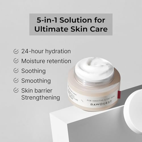 Rawquest Echinacea Calming Moisture Cream For Moisturizing Skin Barrier Repair Antiaging & Hydration With Triple Hyaluronic Adenosine Panthenol For Dry & Sensitive Skin (1.7 Fl Oz/ 50 Ml)