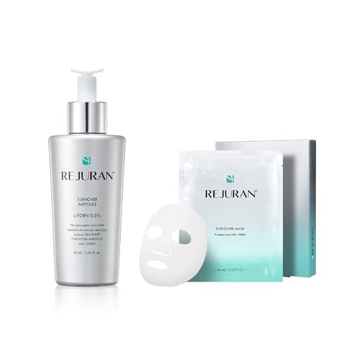 Rejuran Turnover Skincare Set With C-Pdrn Salmon Dna Face Serum & Sheet Mask Duo For Firming Hydrating And Radiant Glass Skin Korean Anti-Aging Ampoule & Mask (1.69 Fl Oz + 5 Masks)