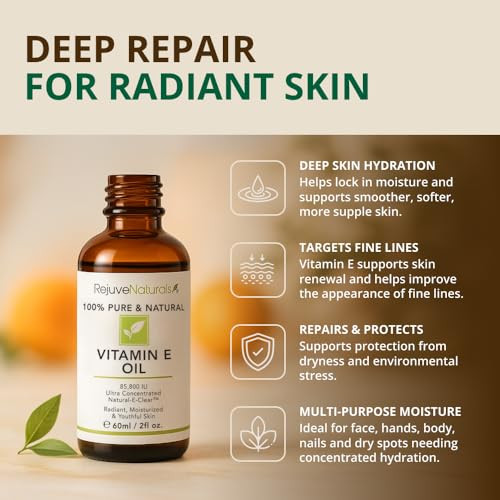 Rejuvenaturals Vitamin E Oil - 100% All Natural & Usda Organic (Large 4Oz Bottle) Repair Dry Damaged Skin From Surgery & Acne Age Spots. For Radiant Hydrated & Youthful Skin. Face & Body Moisturizer