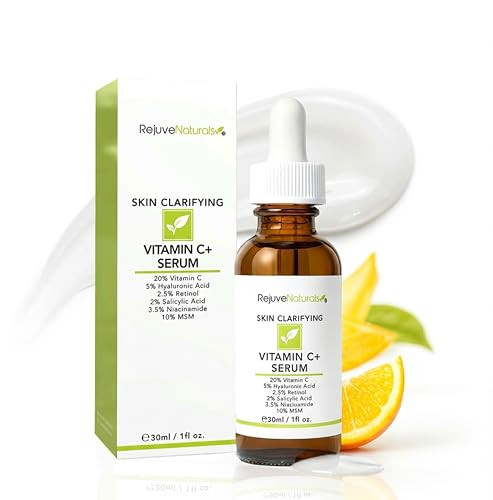 Rejuvenaturals Vitamin C Serum Plus 5% Hyaluronic Acid 2.5% Retinol 2% Salicylic Acid 3.5% Niacinamide 10% Msm 20% Vitamin C - Anti Aging Anti Wrinkle Skin Clearing Serum Organic Skin Care For Face And Eyes 1Oz