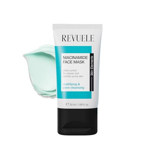 Revuele Niacinamide Face Mask Pore Minimizing & Balancing Clay Formula With Zinc Vitamin B3 & Macadamia Oil Vegan Facial Skincare For Blemish-Prone Skin 1.69 Fl.Oz