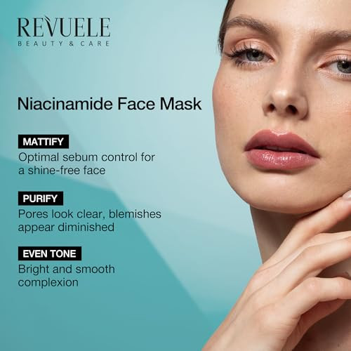 Revuele Niacinamide Face Mask Pore Minimizing & Balancing Clay Formula With Zinc Vitamin B3 & Macadamia Oil Vegan Facial Skincare For Blemish-Prone Skin 1.69 Fl.Oz