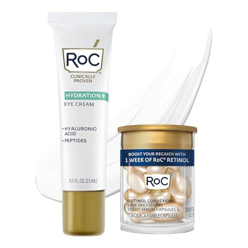 Roc Multi Correxion Hyaluronic Acid Anti Aging Under Eye Cream For Puffiness & Dark Circles (.5 Oz) + Roc Retinol Capsules (7 Ct) Skin Care Routine Fragrance & Paraben For Women And Men