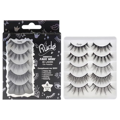 Rude Essential Faux Mink 3D Lashes - Compliment Me By Rude Cosmetics For Women 5 Pair Eyelashes