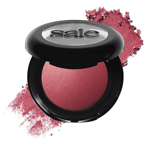 Saie Blush & Brush Duo - Supersuede Baked Blush In Grazie (.01 Oz) & Powder Blush Brush - Talc- Moisturizing Blush With Vegan Fluffy Brush For Seamless Application