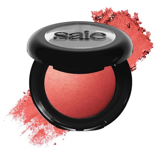 Saie Blush & Brush Duo - Supersuede Baked Blush In Stella (.01 Oz) & Powder Blush Brush - Talc- Moisturizing Blush With Vegan Fluffy Brush For Seamless Application