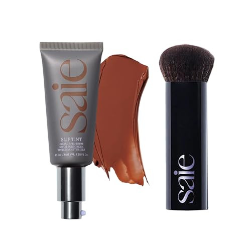 Saie Glow & Blend Duo - Slip Tint Tinted Moisturizer Spf 35 Shade Nine (1.35 Oz) The Big Liquid Foundation Brush (1 Count) Hydrating Glow & Seamless Blending