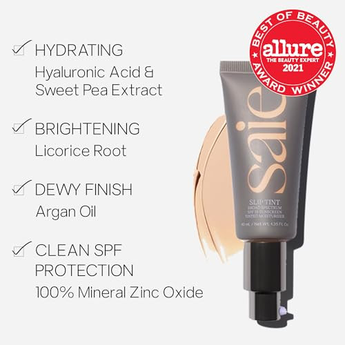 Saie Glow & Blend Duo - Slip Tint Tinted Moisturizer Spf 35 Shade Three (1.35 Oz) The Big Liquid Foundation Brush (1 Count) Hydrating Glow & Seamless Blending