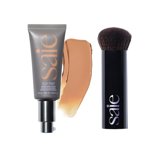 Saie Glow & Blend Duo - Slip Tint Tinted Moisturizer Spf 35 Shade Four + Half (1.35 Oz) The Big Liquid Foundation Brush (1 Count) Hydrating Glow & Seamless Blending