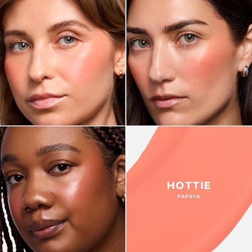 Saie Dewy Glow Duo - Dew Liquid Blush - (.40 Oz Hottie) Glossybounce Lip Gloss-Oil Hybrid (.17 Oz Splash) - Hydrating Vegan Makeup For Radiant Cheeks & Lips
