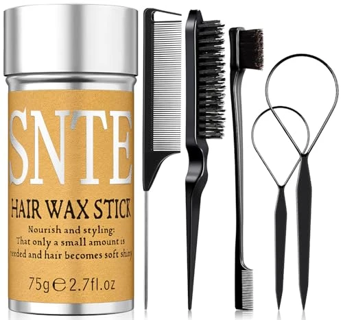 Samnyte Hair Wax Stick - Slick Back Hair Brush Set 6Pcs Wax Stick For Hair Flyaways Bun Accessories Non-Greasy Styling Cream For Women Kids & Teen Girls