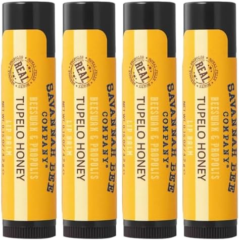 Savannah Bee Company Natural - Tupelo Honey Beeswax Lip Balm 0.15-Ounce (Pack Of 4)