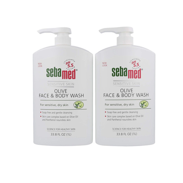 Sebamed Olive Face & Body Wash Soap- Ultra Mild Dermatologist Recommended For Sensitive And Delicate Dry Skin 1 Liter 2 Pack