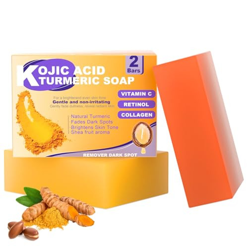 Sesamebaby Turmeric Kojic Acid Soap For Dark Spot Brighten Skin Face And Body Cleanser With Shea Butter Vitamin C Moisturizing Natural Skincare 2Pcs