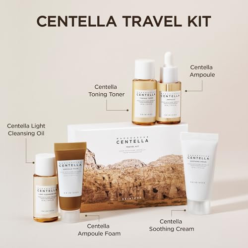 Skin1004 Centella Travel Kit Korean Skin Care Set With Toner Moisturiser Serum Cleansing Oil & Cleanser Travel Size Set With Madagascar Centella Sensitive Skin Perfect For Travel Beauty & Gifts