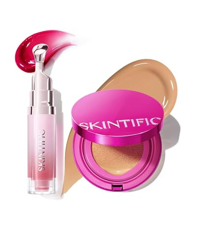 Skintific Pink Glow Cushion Foundation(04 Beige)+Peptide Brightening Lip Serum(06 Cherry Red)