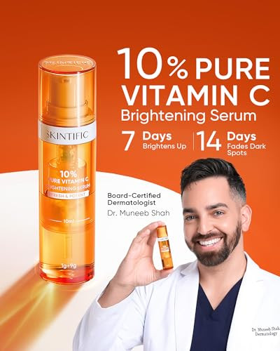 Skintific Dual-Chamber Fresh Vitamin C Brightening Serum For Face 10% Pure Vit C Powder Serum Dark Spot Corrector Oxidation-Proof With Uv Shield