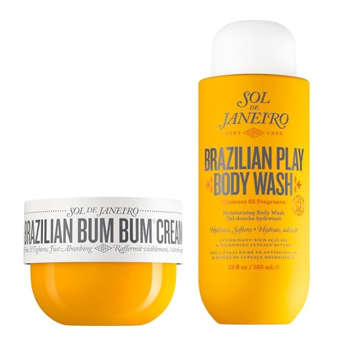 Sol De Janeiro Brazilian Bum Bum Cream And Brazilian Play Moisturizing Shower Cream Gel Body Wash Full Size Bundle Exclusive