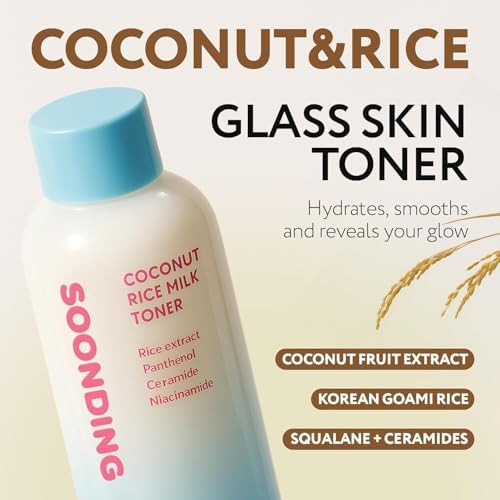 Soonding Coconut Rice Milk Toner Calming Hydration Smooth Skin Texture And Strengthen Skin Barrier With Rice Panthenol Ceramide Aha Fragrance- Korean Skin Care (150Ml/ 5.07 Fl Oz)