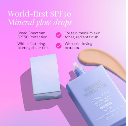 Sundays Cabanaglow Sheer Tint Serum Drops Spf 50 Mineral Tinted Sunscreen For Face Non-Nano Zinc Hyaluronic Acid & Skin-Perfecting Pigments Broad Spectrum Lightweight