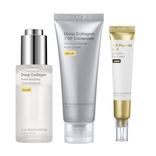Sungboon Editor Full Face Overnight Collagen Trio 7Gf Night CreamSerum & Silk Peptide Egf Eye Cream Firming&Skin Elasticity Moisturizer Under Eye Care Cream Korean Skincare Set For Women