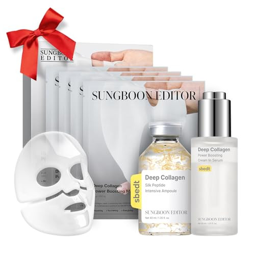 Sungboon Editor Triple Collagen & Peptide Glow Set L Deep Collagen Serum & Deep Collagen Silk Peptide Ampoule & Overnight Mask L Hydrating Firming & Pore Refining Korean Skincare Kit For Glass Skin