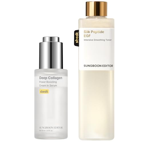 Sungboon Editor Smooth & Plump-Looking First-Step Duo Surface Line & Texture Care Serum & Silk Peptide Egf Facial Toner Korean Skincare Set