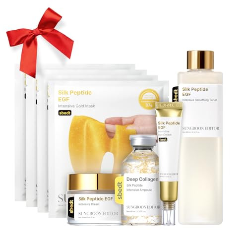 Sungboon Editor Ultimate Full Face Firm-Looking Silk Peptides Egf Set Deep Collagen Silk Peptide Intensive Ampoule & Silk Peptides Egf Toner & Cream & Eye Cream & Intensive Gold Overnight Mask Korean