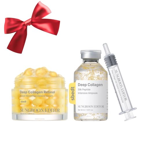 Sungboon Editor Intensive Collagen Care Duo For Fine Lines Skin Elasticity Care & Dry Skin Silk Peptide Intensive Firm-Looking-Looking/Plump-Looking Ampoule & Retinol Capsule Cream Korean Skincare