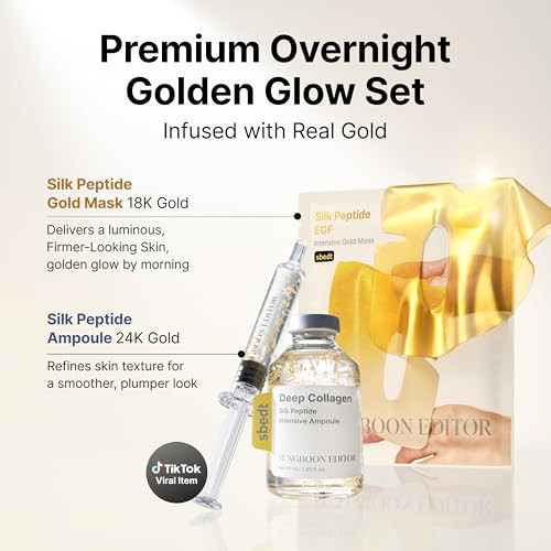 Sungboon Editor Premium Golden Glow Set Silk Peptide Ampoule And Gold Mask Set With 24K Gold Copper Peptides 30 Peptides Overnight Hydration And Radiance Care Korean Skincare Set