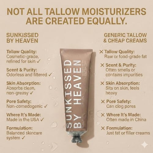 Sunkissed By Heaven Jay Alvarrez Beef Tallow Moisturizer Cosmetic Grade Refined Grass-Fed & Finished Face Balm With Raw Honey Jojoba Oil & Besswax Unscented For Sensitive & Dry Skin 2.5 Oz