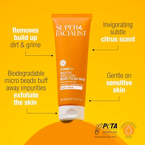 Super Facialist Vitamin C Daily Micro Polish Face Exfoliator Scrub & Facial Cleanser Biodegradable Facial Exfoliator For Women Gentle Face Scrub For Radiant Skin 4.2 Oz